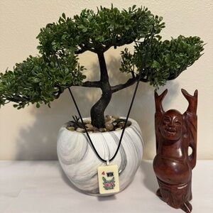 Handmade Mahjong Tile Pendant Necklace with Flower tile